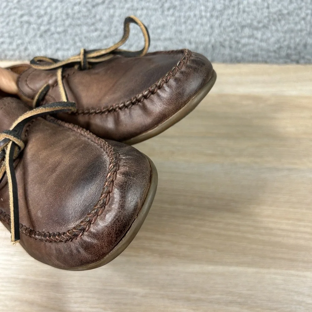 Frye Lewis Tie Shoes Mens Size 8 Brown Leather Moccasin Loafers‎ Casual Comfort